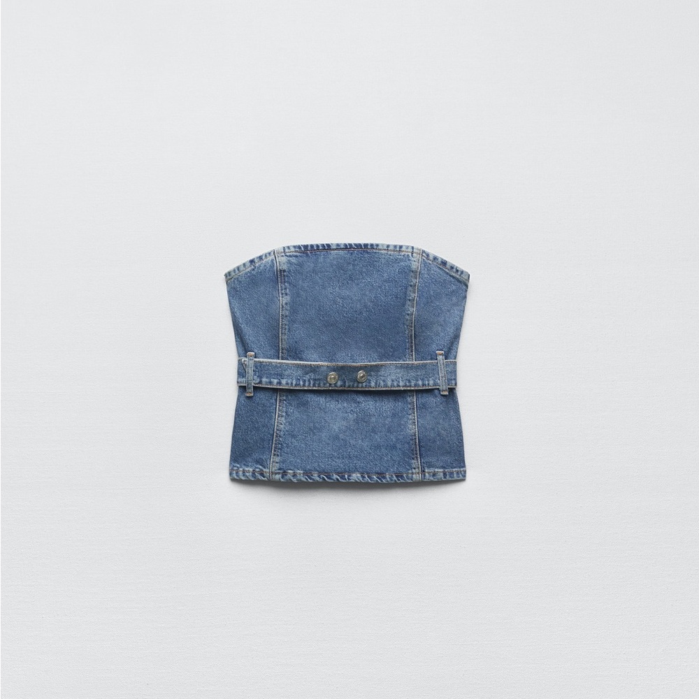 Zara top blouse denim jeans belt sleeveless bandeau